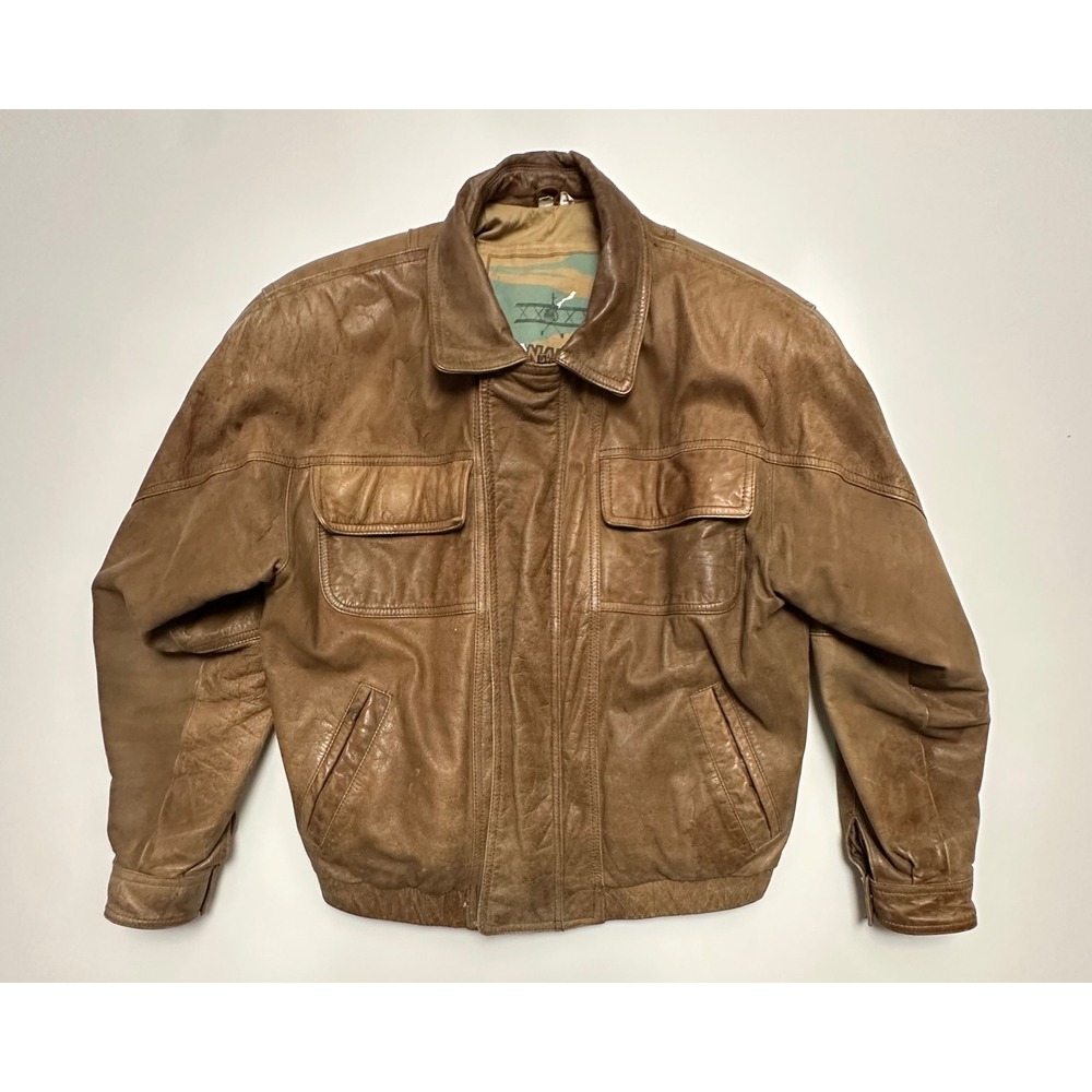VTG NAK Authentic Issue Brown Leather Bomber Flight Jacket Mens 40 L Pilot